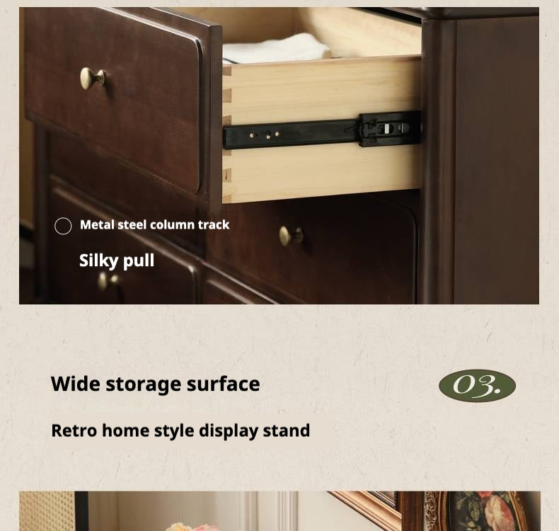 Poplar Solid Wood American Retro Style Chest of Drawers.