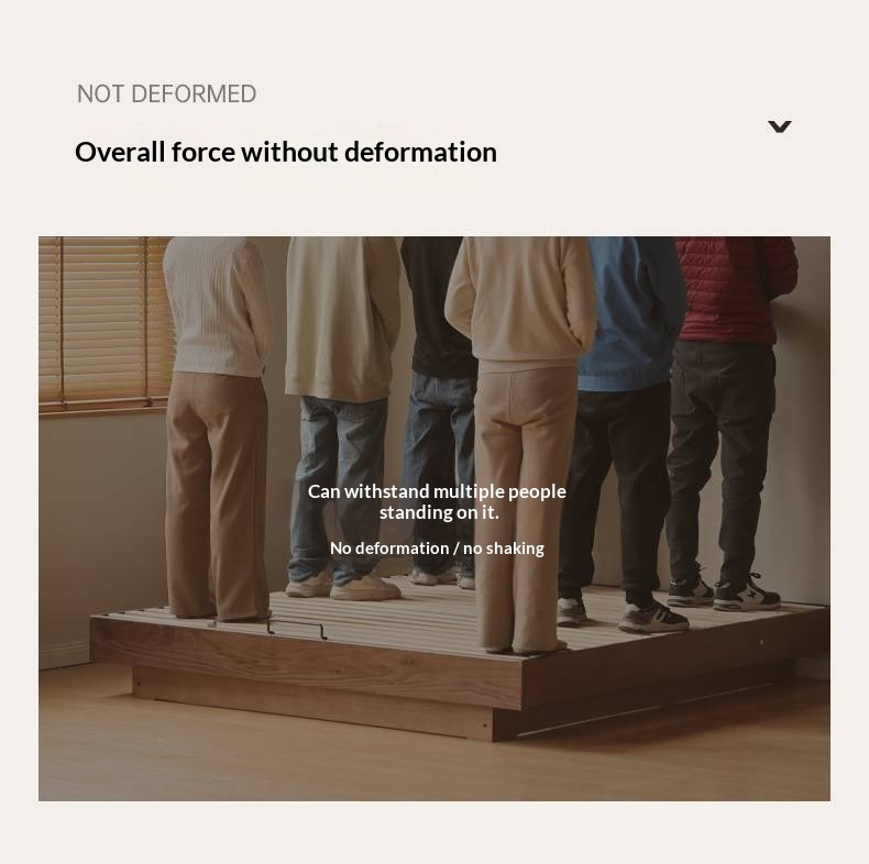 Black Walnut Solid Wood Platform Box Bed, Headboard-Free Bed Night Light Suspended Bed