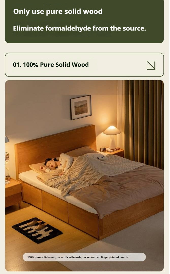 Cherry Solid Wood Storage Bed with Side Storage Drawers