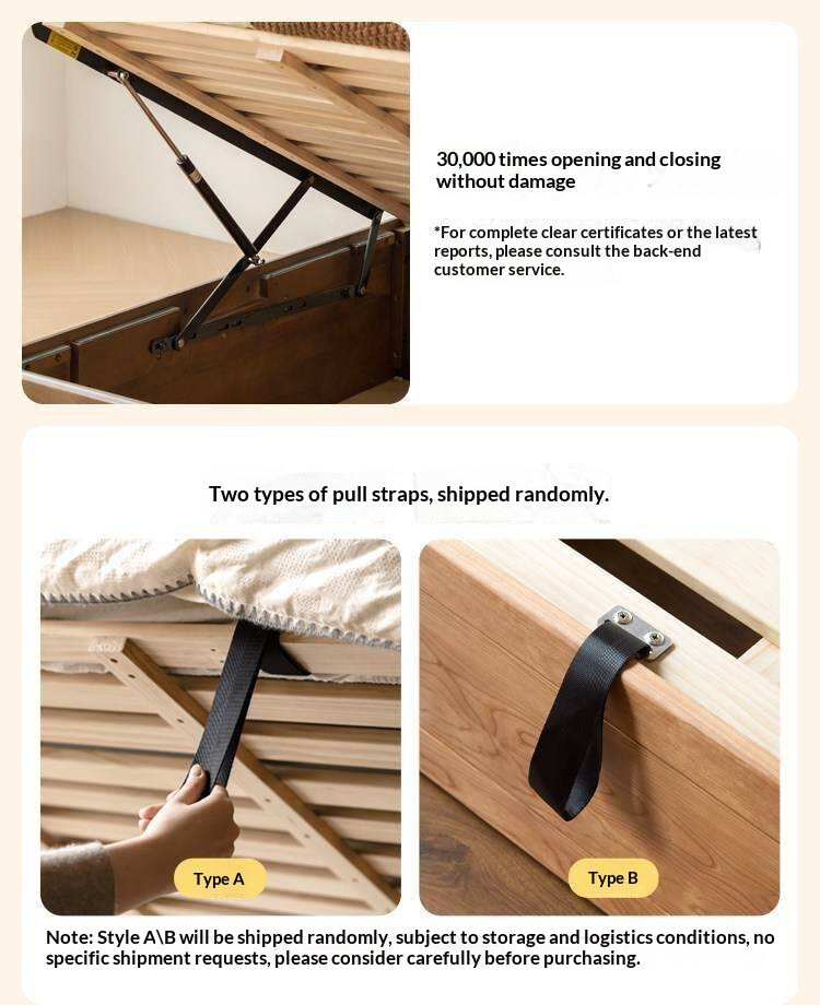 Rubberwood Solid Wood Storage Bed with No Headboard and Side-Opening Lid
