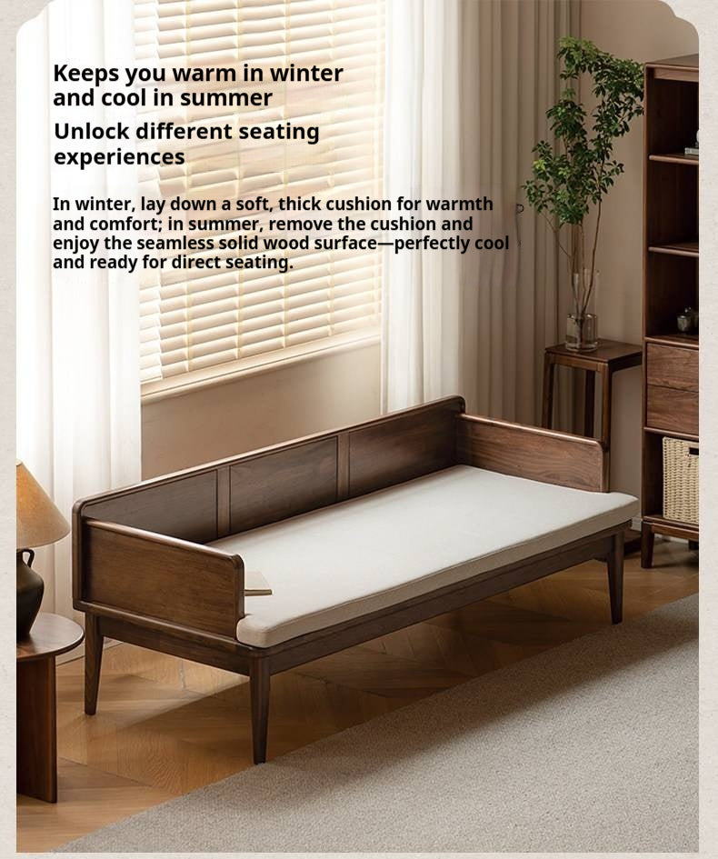 Black Walnut Solid wood Deep Seat Daybed Bench with Raised Wood Side Panels