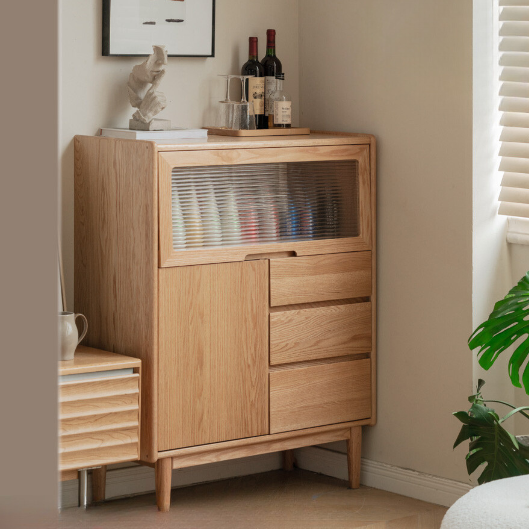 Oak solid wood corner multifunctional sideboard ,