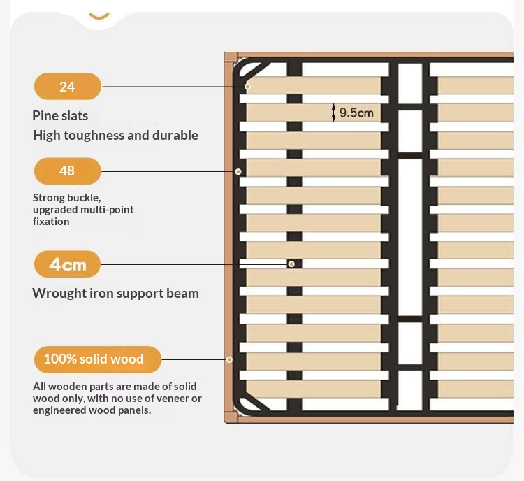 Beech Solid Wood Upholstered Bed — Retro Style with Floating Design, Luminous Light, Luxury Finish