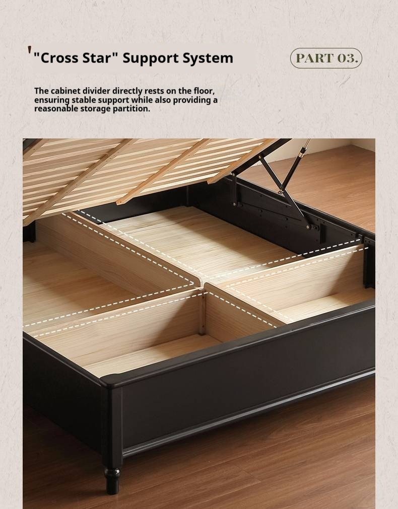 Rubberwood Solid Wood Bed American Retro Black Style