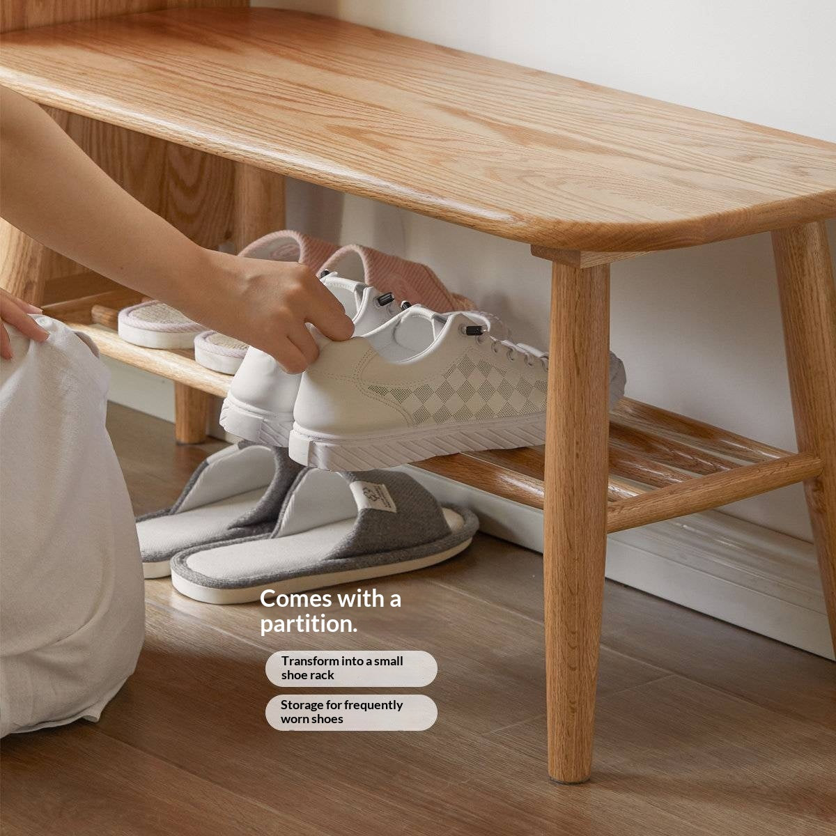 Oak, Solid Rubberwood Shoe Bench