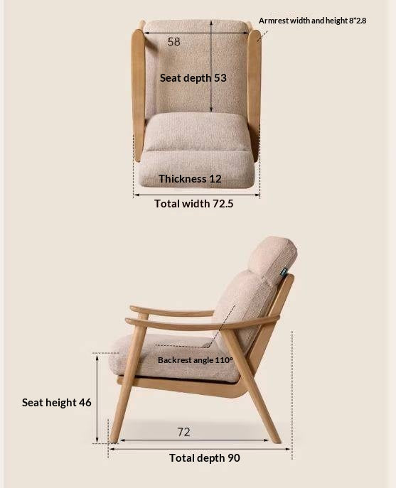 2 pcs Ash Solid Wood Genuine Leather, Fabrics Accent Chair, Modern Minimalist Lounge Chair