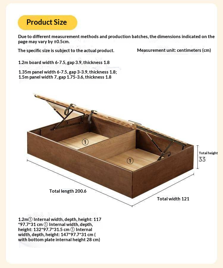 Rubberwood Solid Wood Storage Bed with No Headboard and Side-Opening Lid