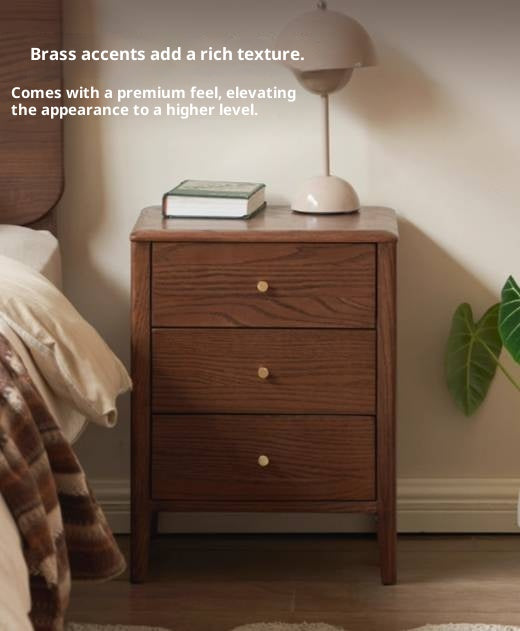 Oak Solid Wood Modern Minimalist Three-Drawer Nightstand