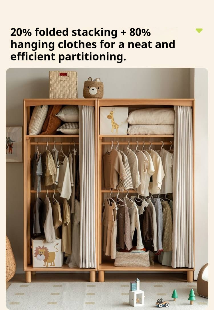 Beech Solid Wood Children's Curtain Wardrobe
