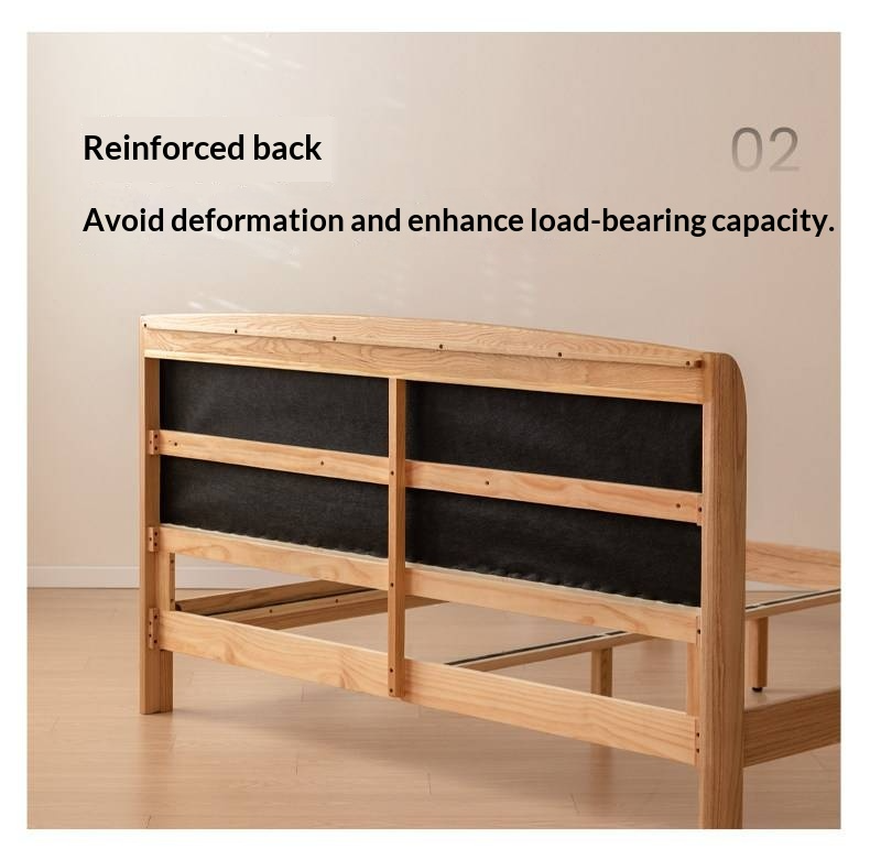 Oak Solid Wood Bed — Modern Minimalist, Genuine Leather Upholstered Bed