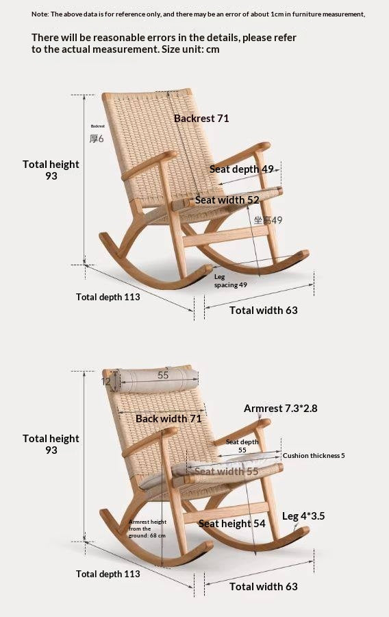 Oak Solid Wood Scandinavian Rocking Chair with Woven Seat