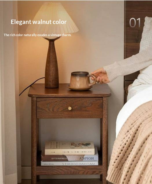 Oak, Beech Solid Wood, Solid RubberWood Nightstand.