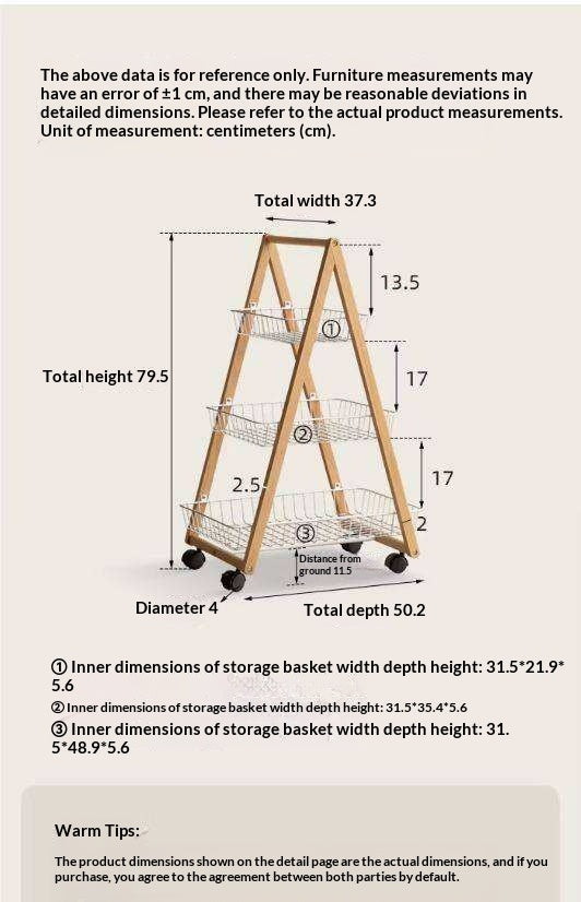 Beech Solid Wood Storage Rack with Multi-Layer and Mobile Trolley