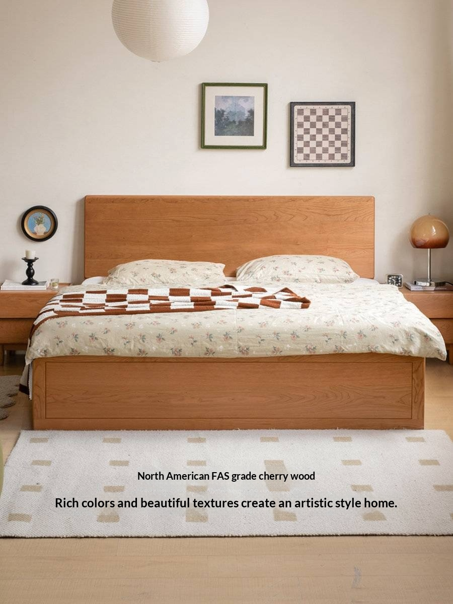 Cherry Solid Wood Storage Bed with Side Storage Drawers