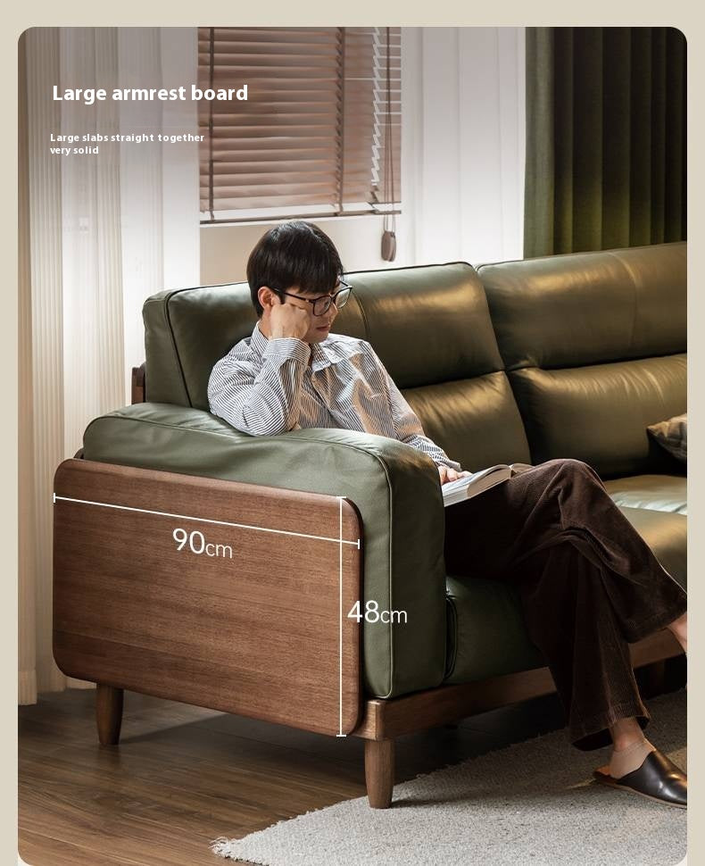 Sandalwood, Ash Solid Wood Genuine Leather, fabric High-Back Sofa