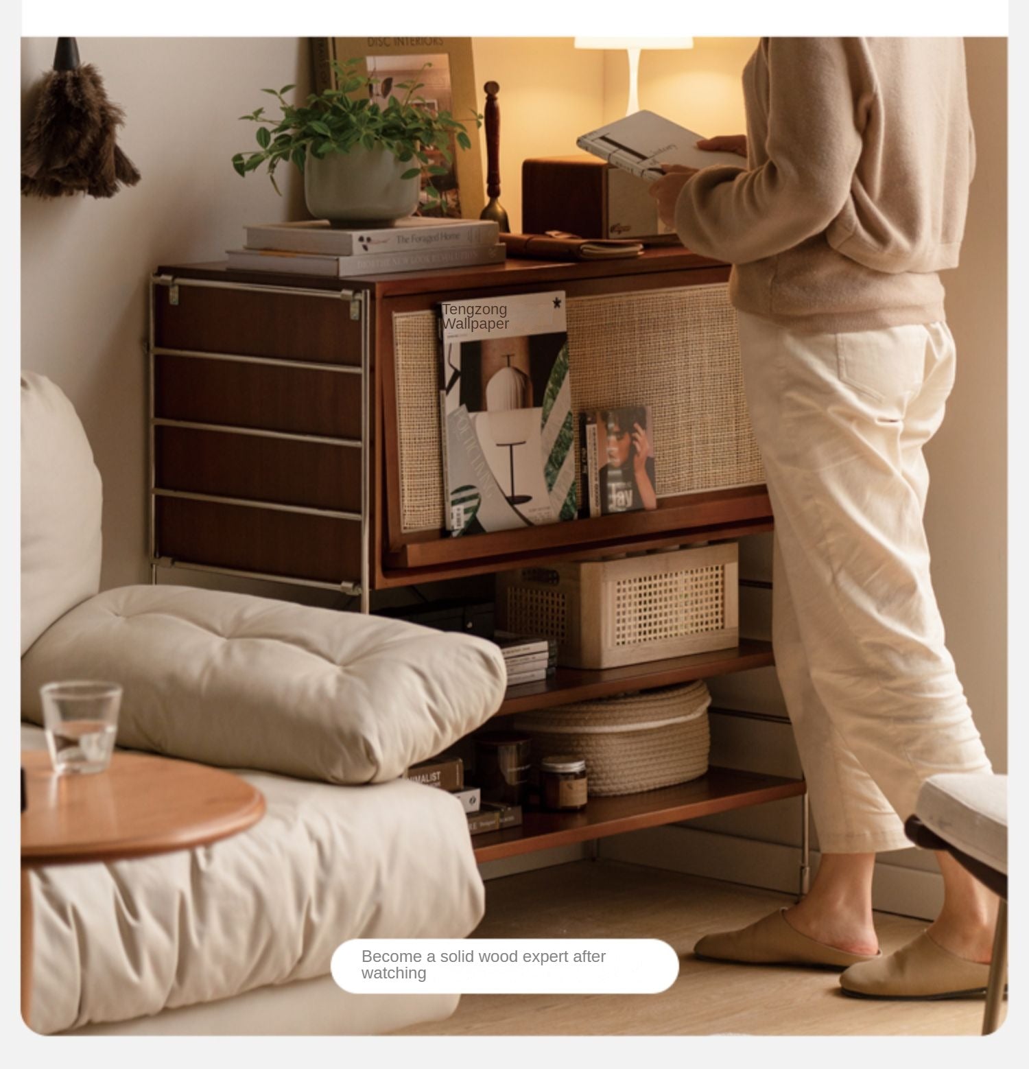 Ash solid wood side cabinet ,storage magazine cabinet"