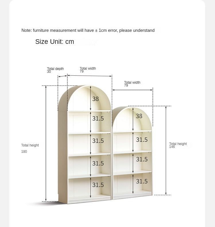 Poplar solid wood arch bookcase display side cabinet bookshelf cream"