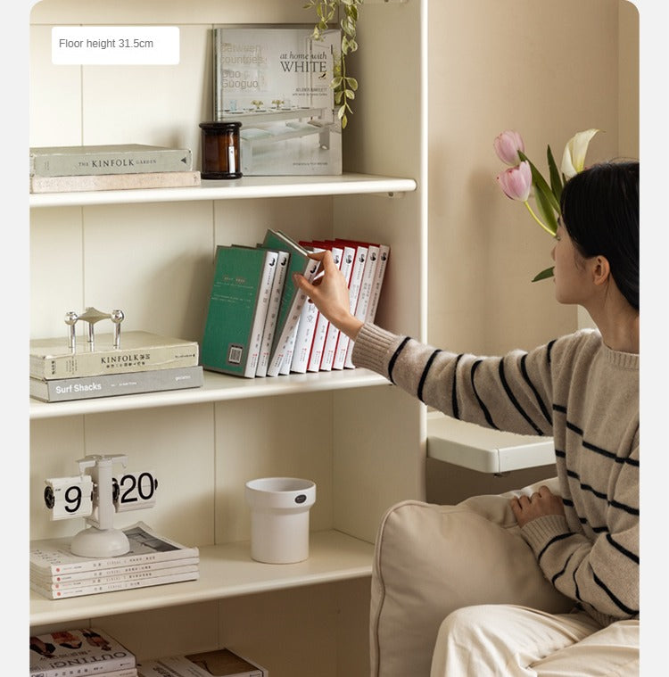Poplar solid wood arch bookcase display side cabinet bookshelf cream"
