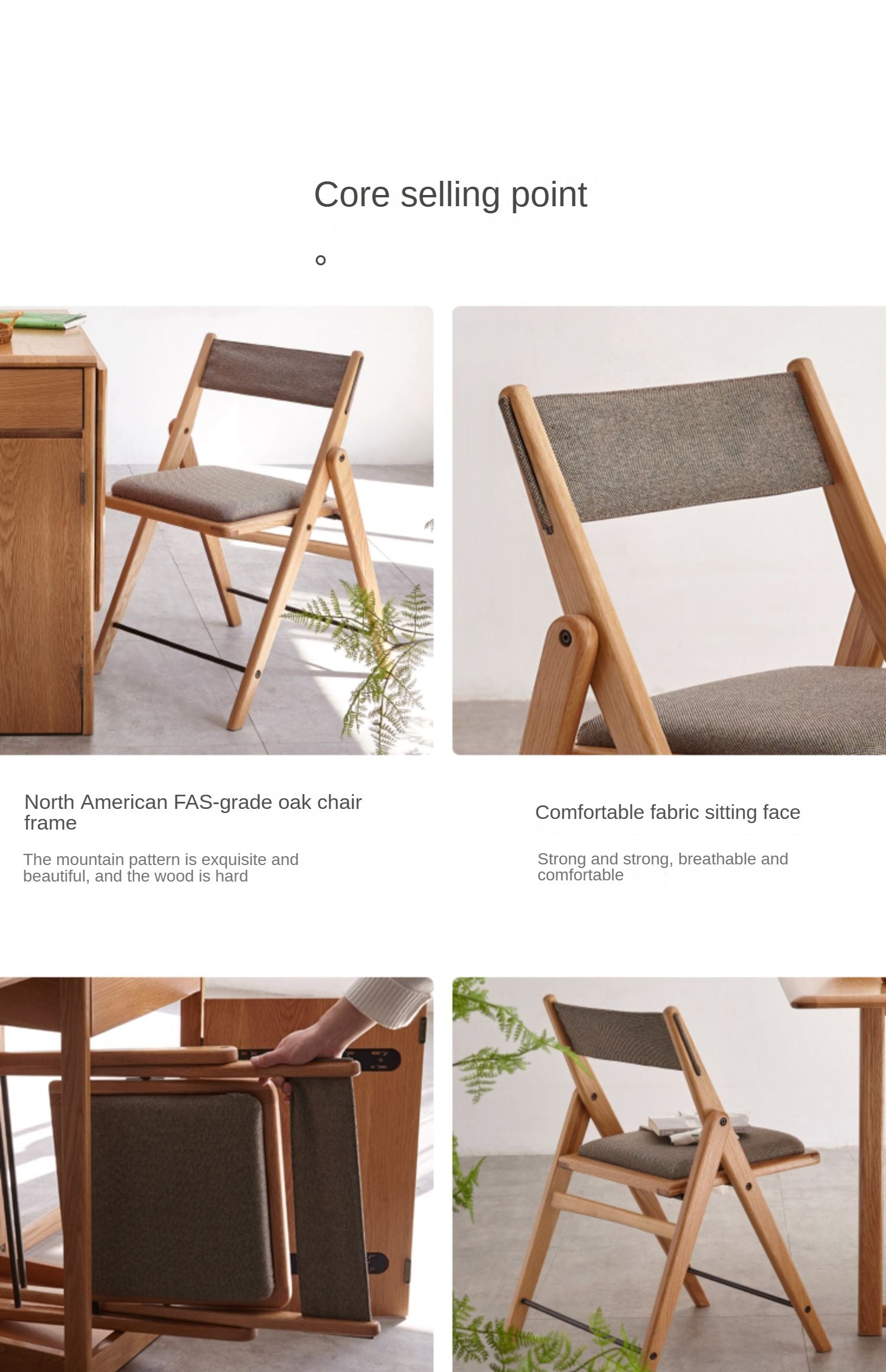 2 pcs set-Folding chair Oak solid wood-