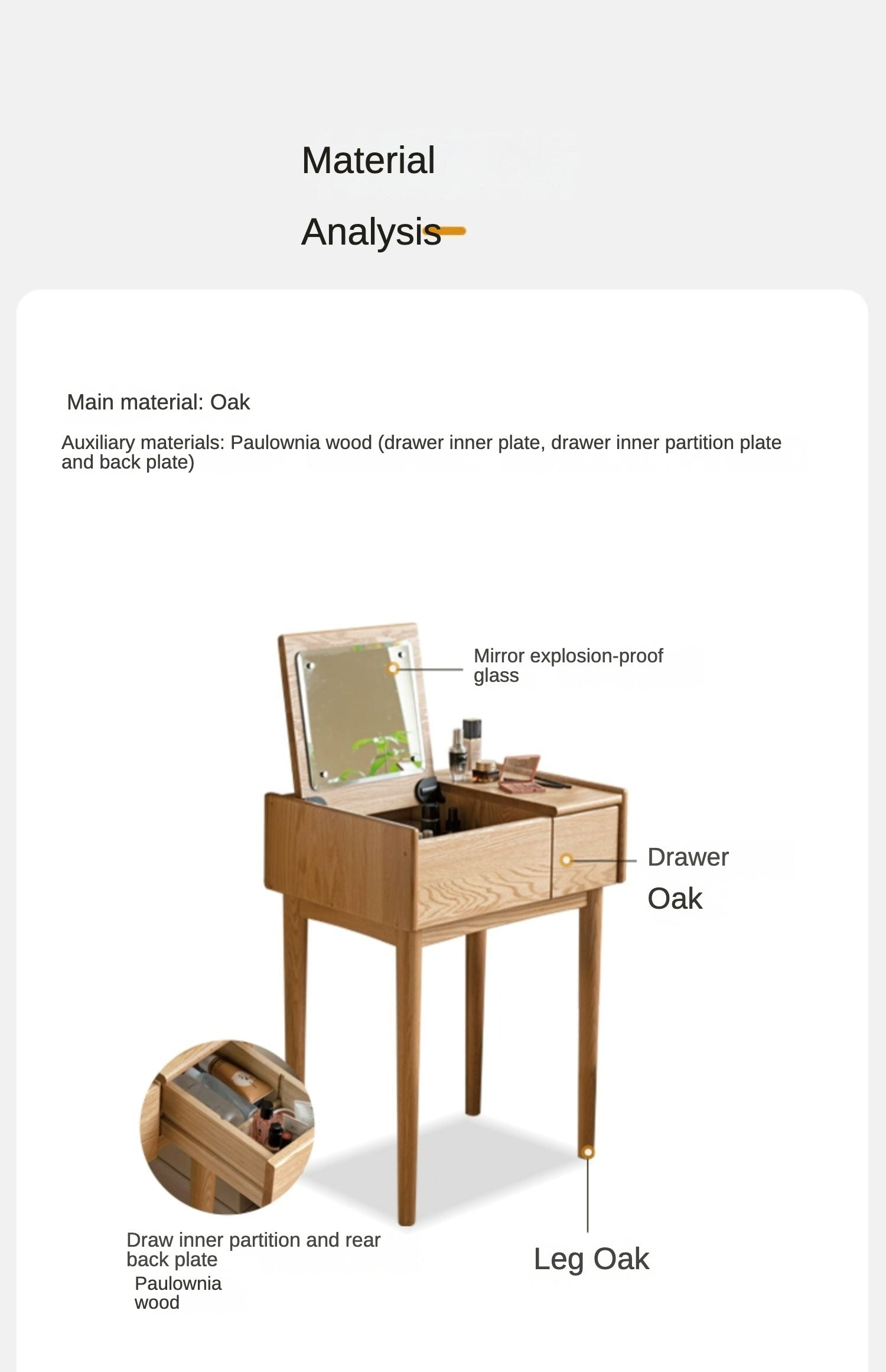 Oak solid wood Flip makeup table: