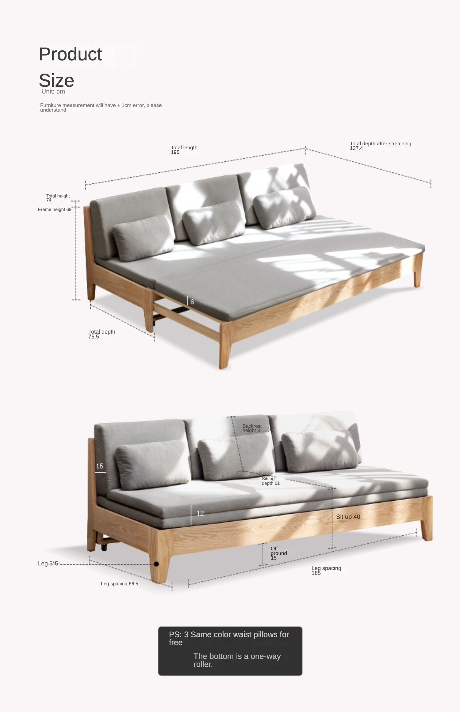 Sleeper sofa Oak solid wood+