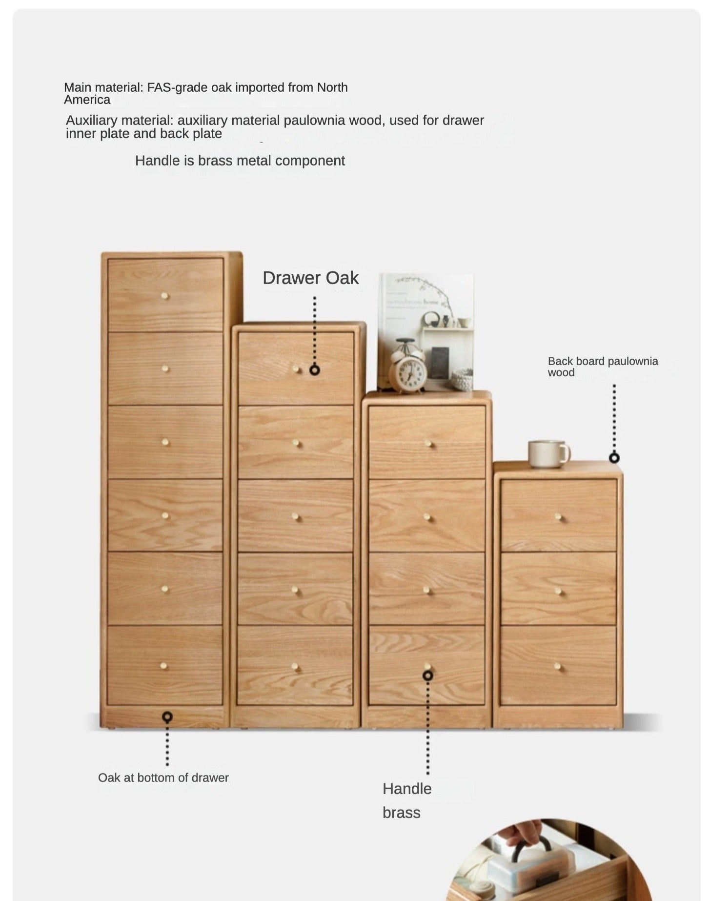 Oak, Beech Solid Wood Side Cabinet, Multi-Functional Storage