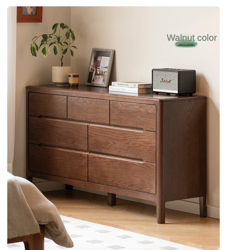 Oak Solid Wood Seattle wide chest of drawers"