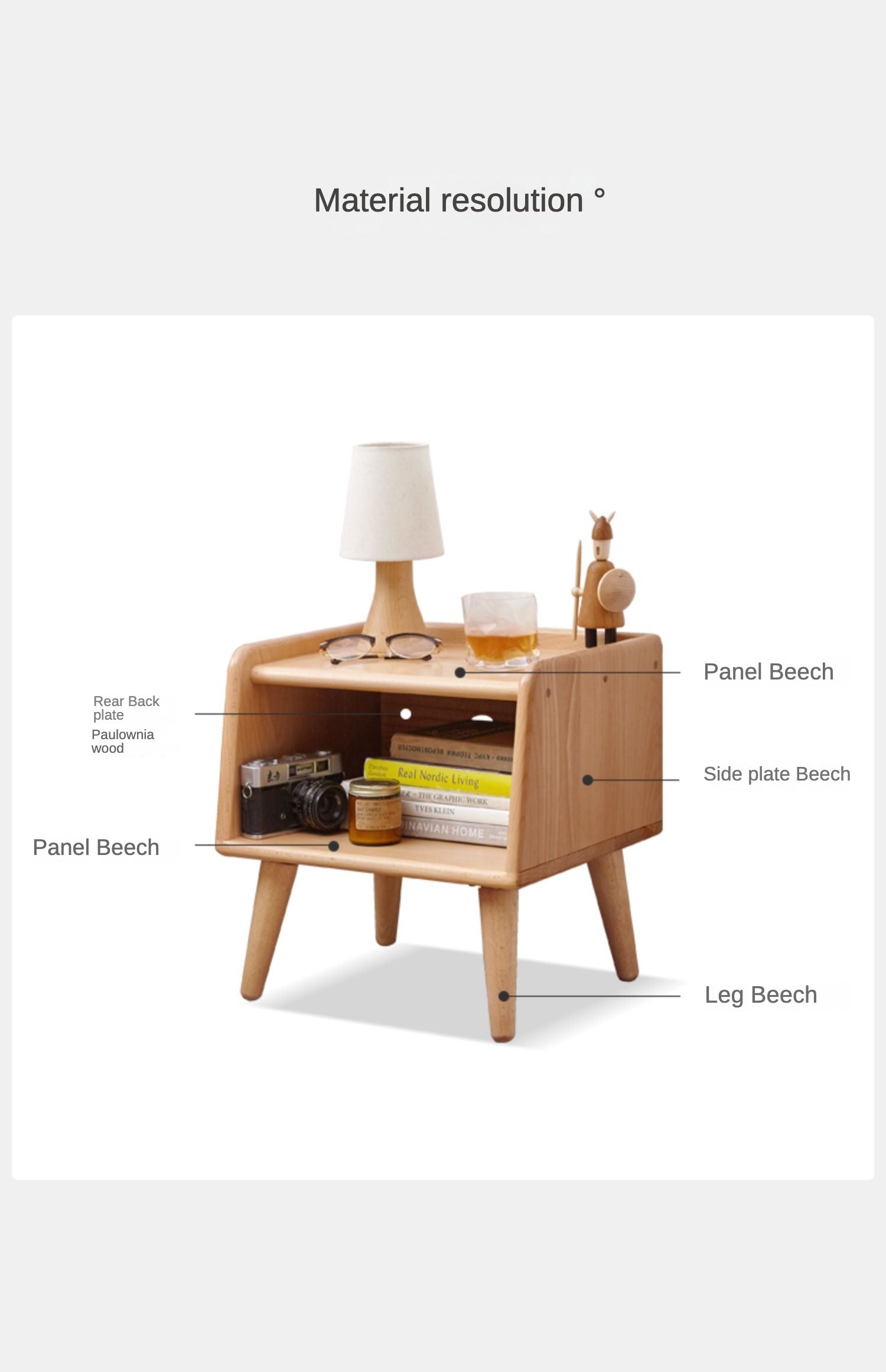 Fully open bedside cabinet Beech solid wood_