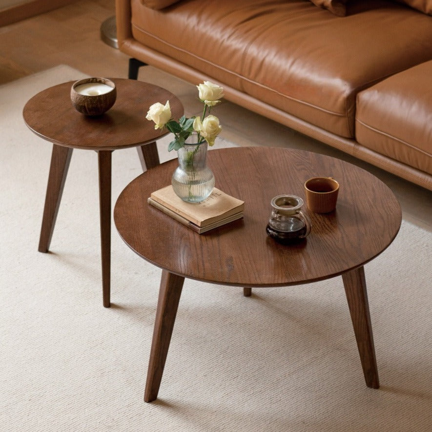 Round Coffee table OAK solid wood ,walnut color+