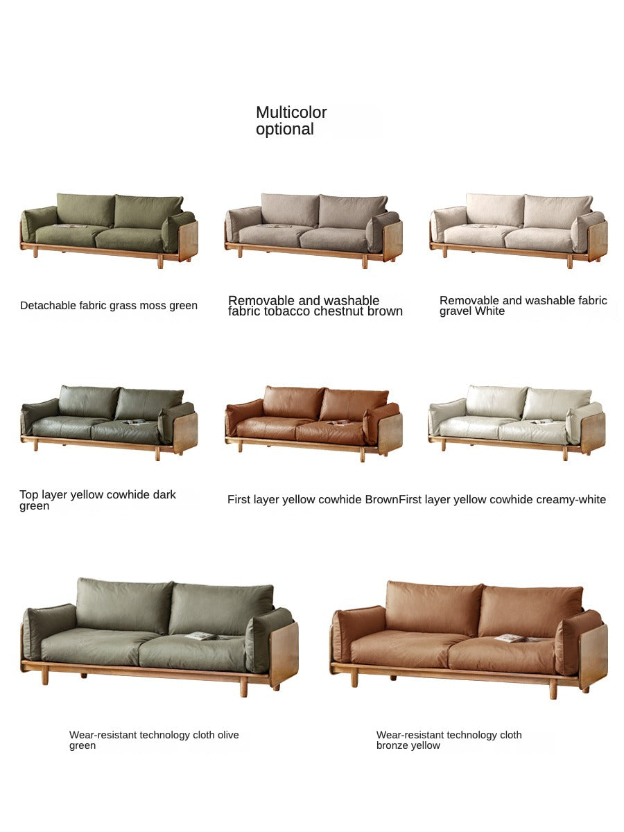 Oak solis wood sofa Genuine Leather , fabric"