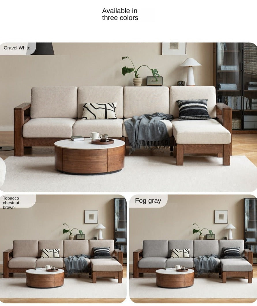 Oak solid wood corner storage fabric sofa"