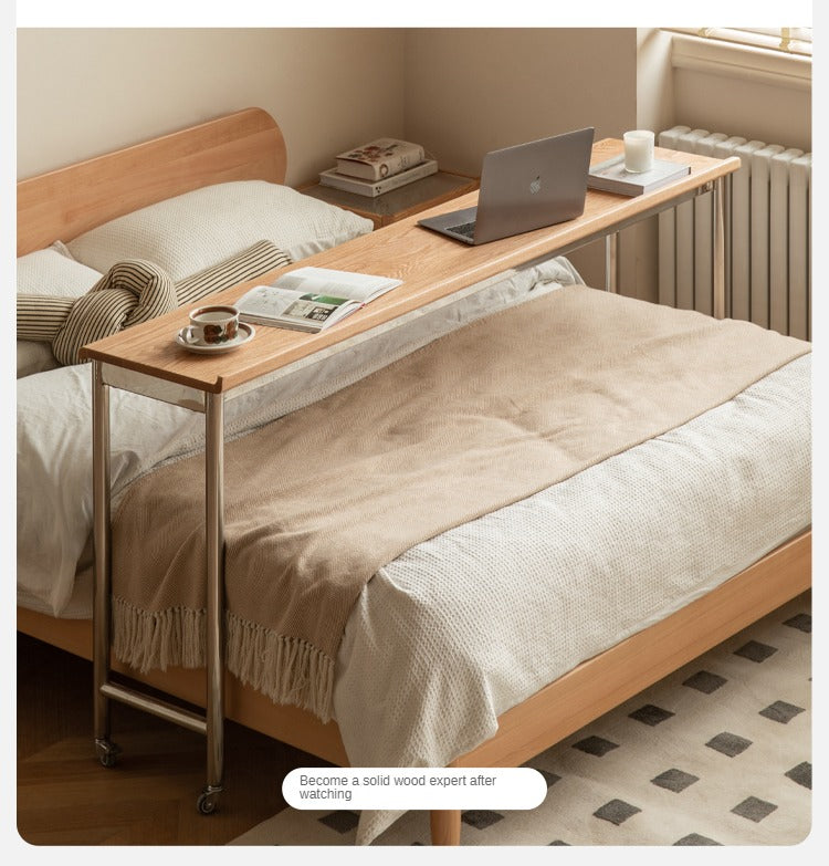 Cross bed table, movable bedside desk Oak solid wood-