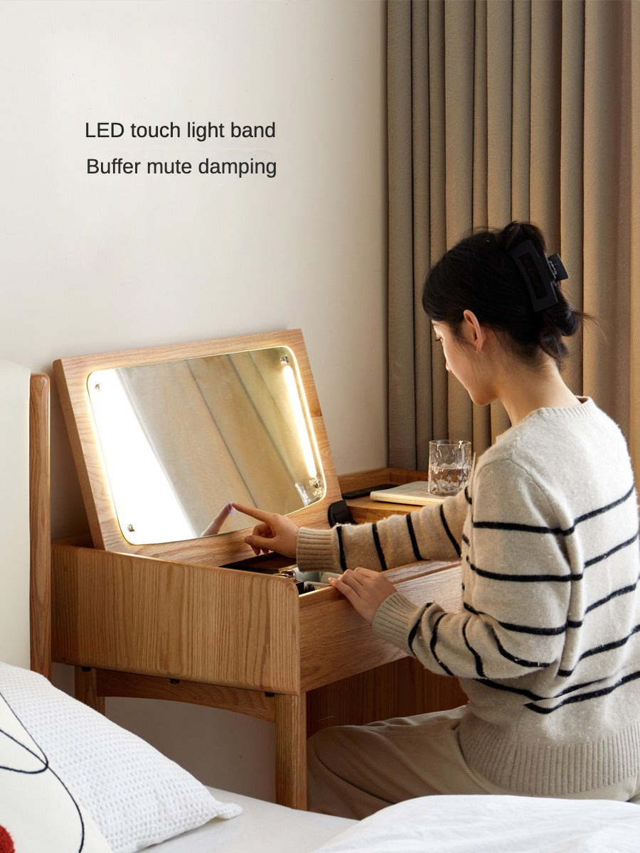Oak Wood Solid Dressing Table Modern and Simple with Light Mirror"