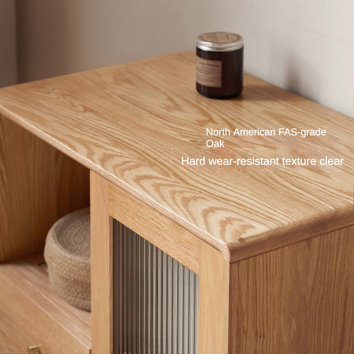 Semi-open Side cabinet Oak solid wood-