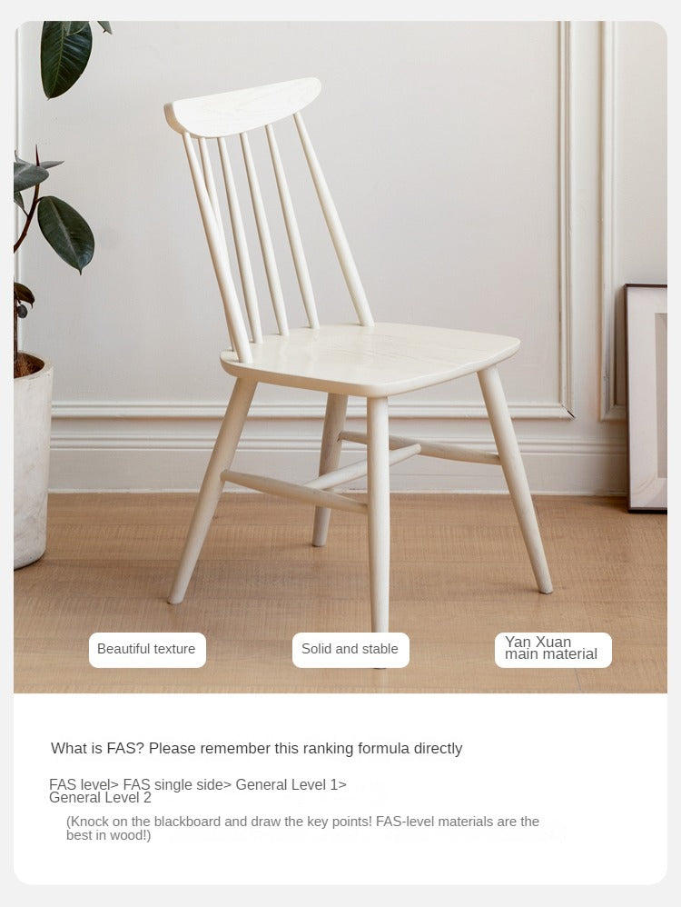 Two factory white wooden windsor chairs