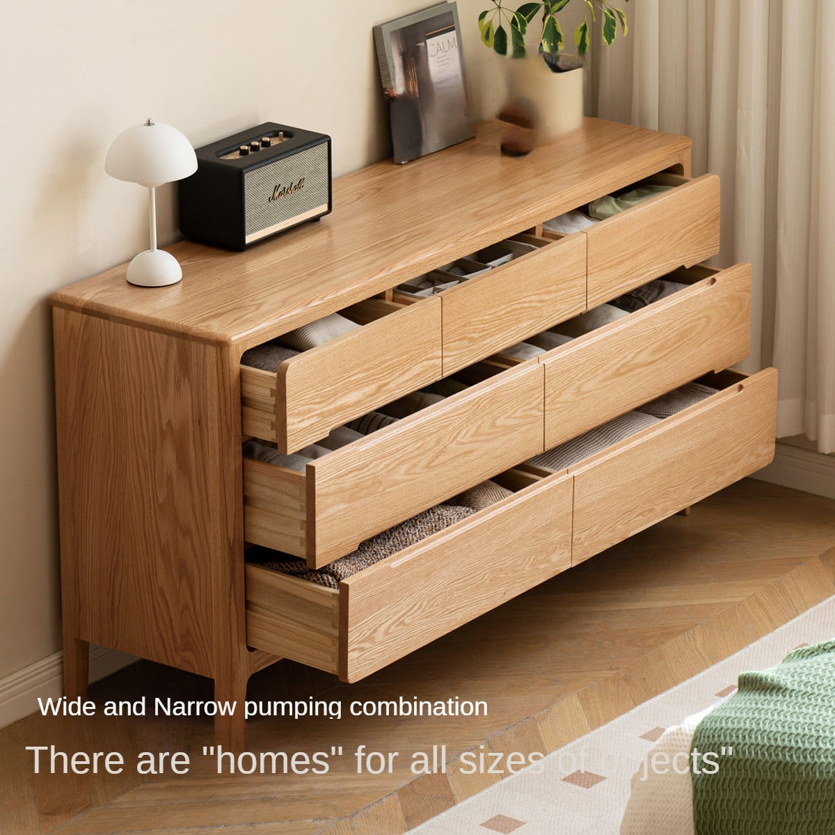 Oak Solid Wood Seattle wide chest of drawers)