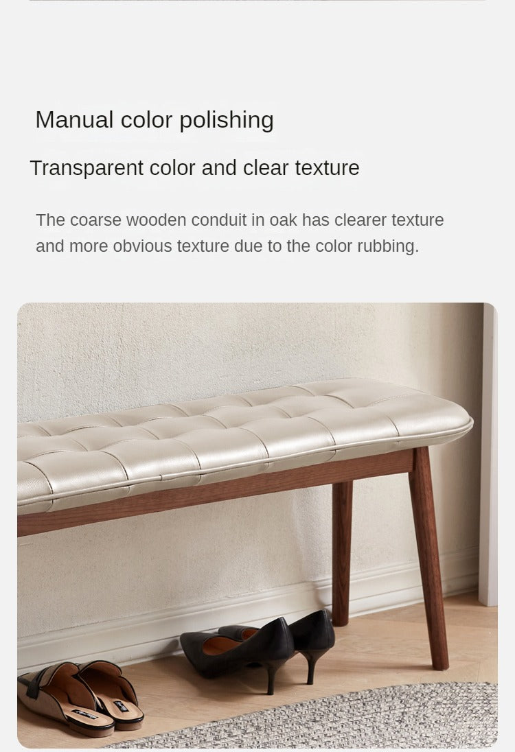 Cowhide layer Seat  bench Oak solid wood-