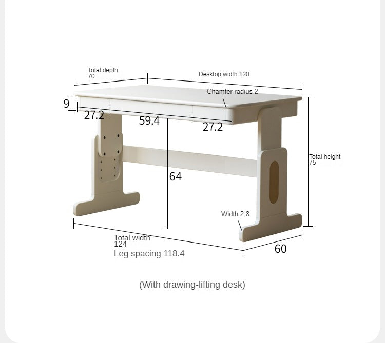 Poplar solid wood lift study desk adjustable white desk"