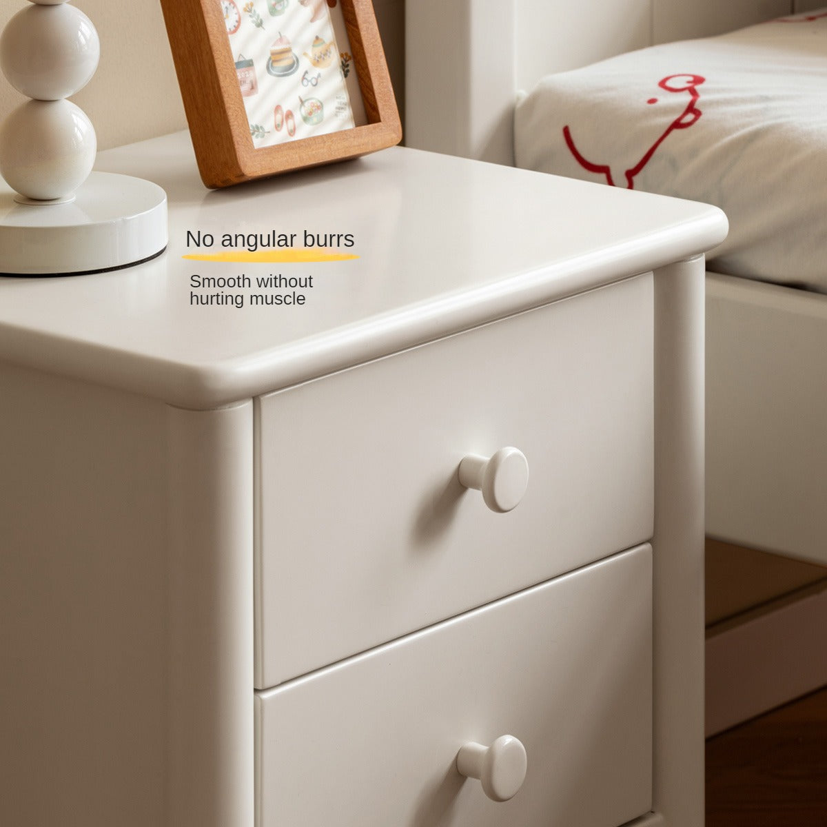 Solid wood kids night stand American white"