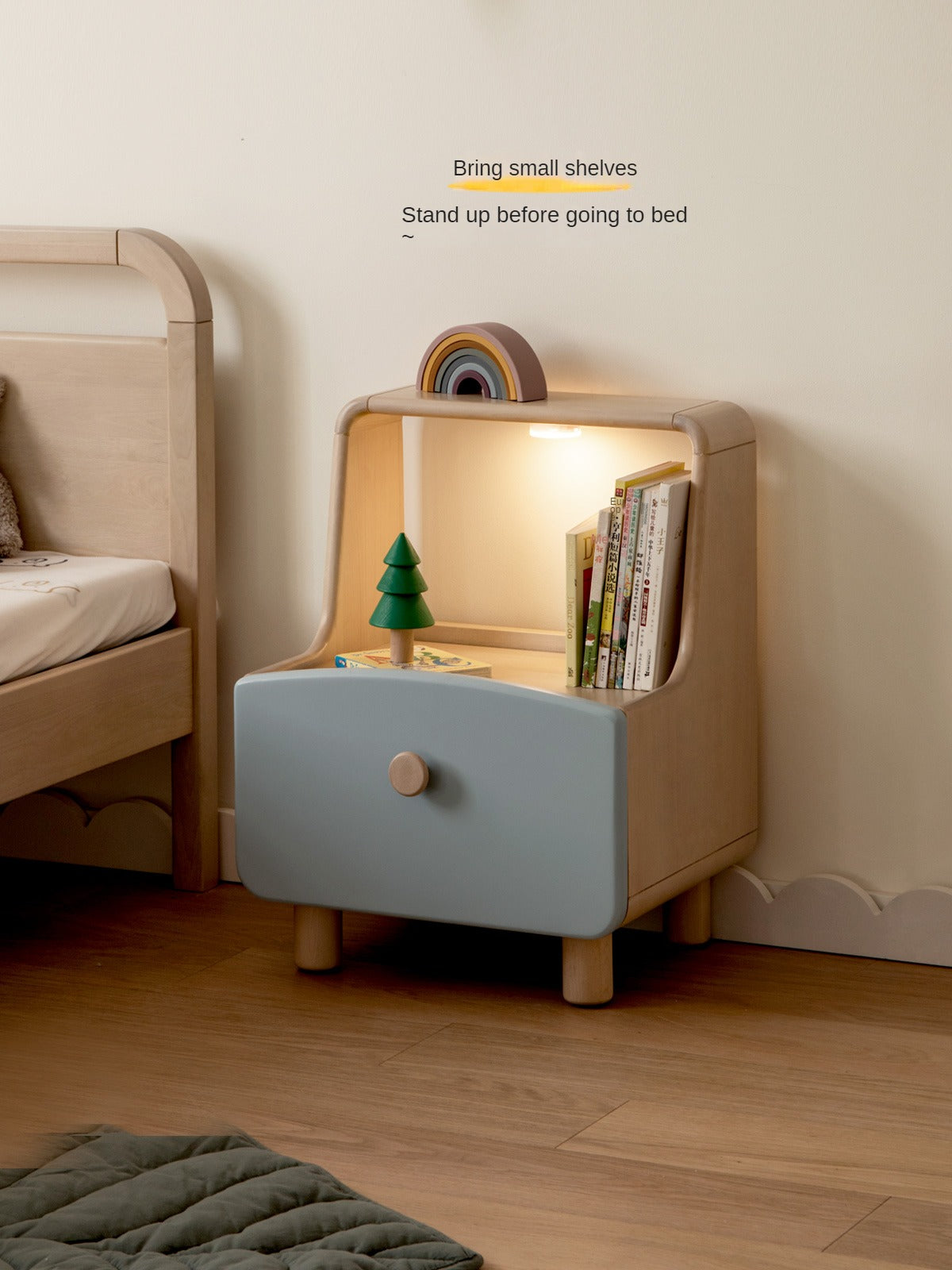 Nightstand Birch solid wood four colors / built-in night light"