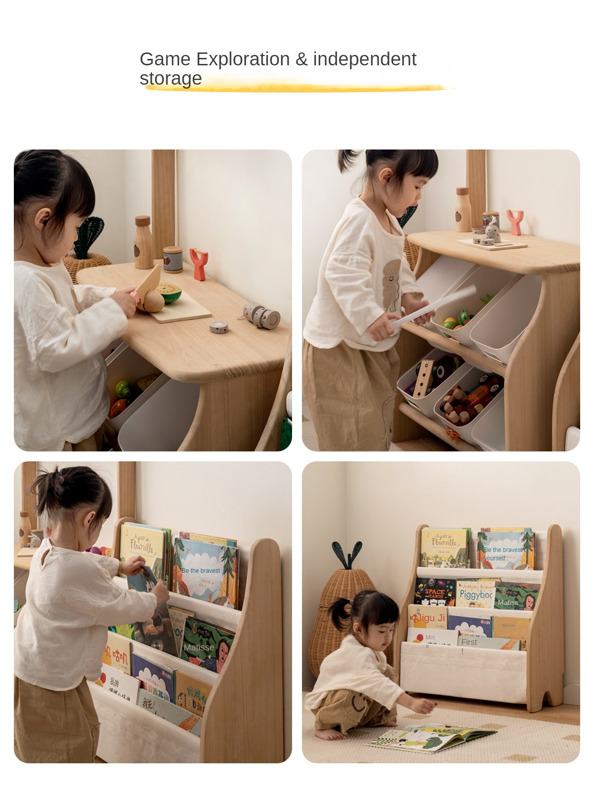 Kids book ,toy combination storage rack Poplar solid wood"+