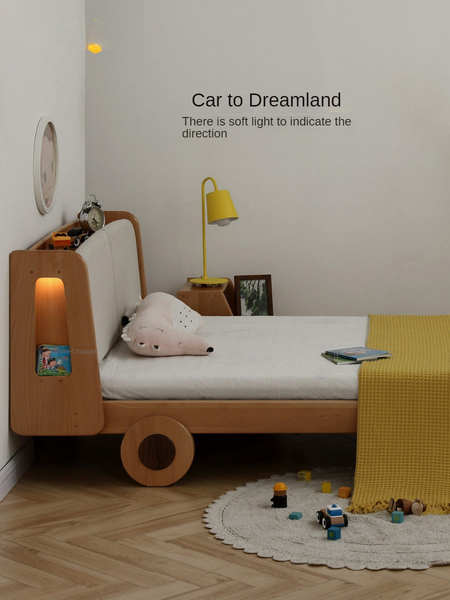 Luminous car bed with storage space Oak solid wood")