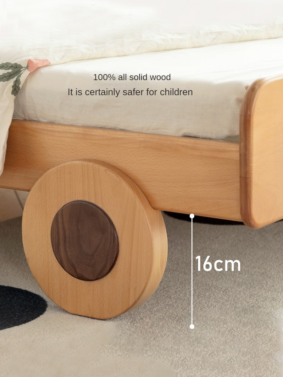 Luminous car bed with storage space Oak solid wood")