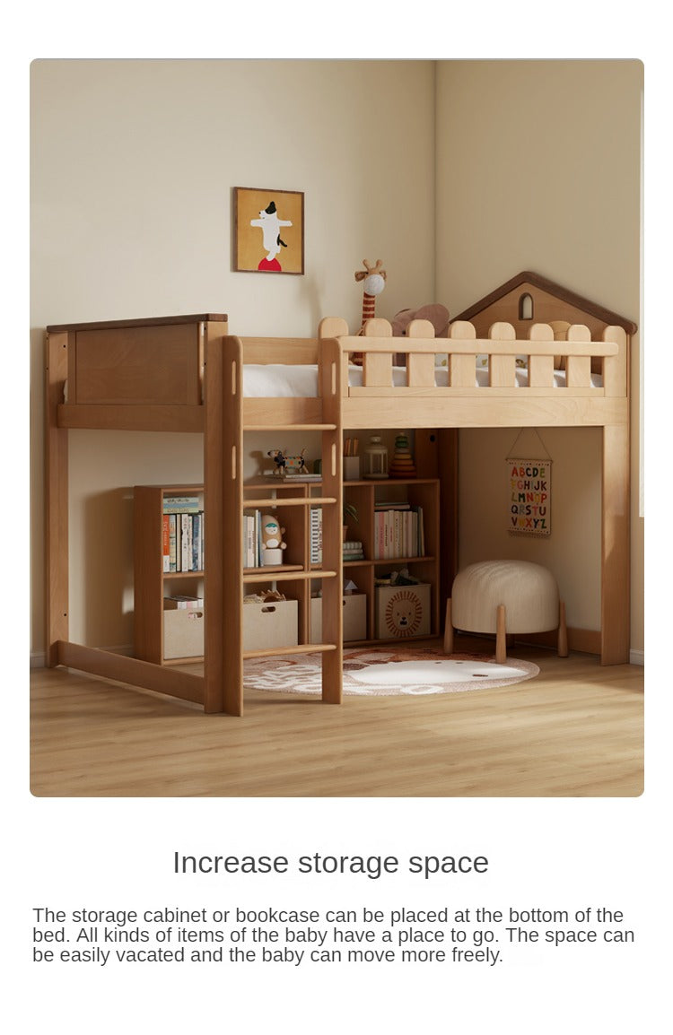 Multi-functional combination high and low bed Beech solid wood")
