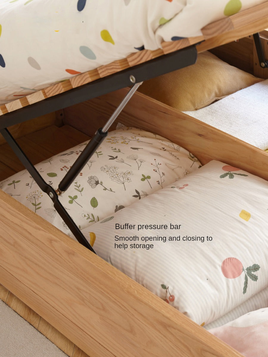 Multifunctional storage bed Oak solid wood with LED light"