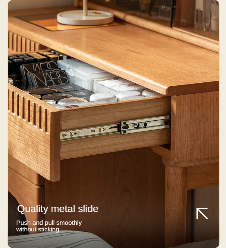 Cherry Wood Retro Dressing Table Cabinet Integrated