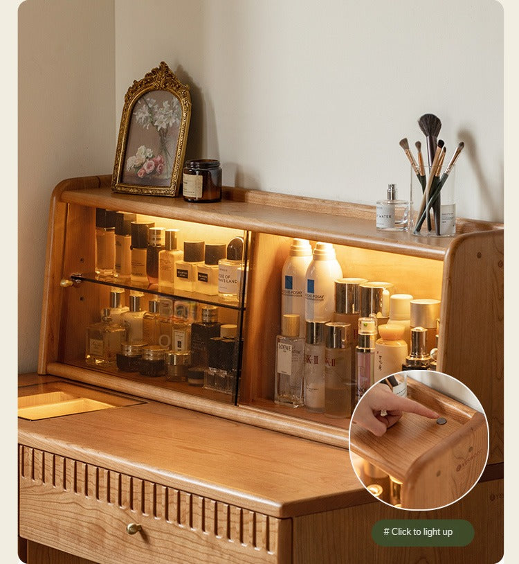 Cherry Wood Retro Dressing Table Cabinet Integrated