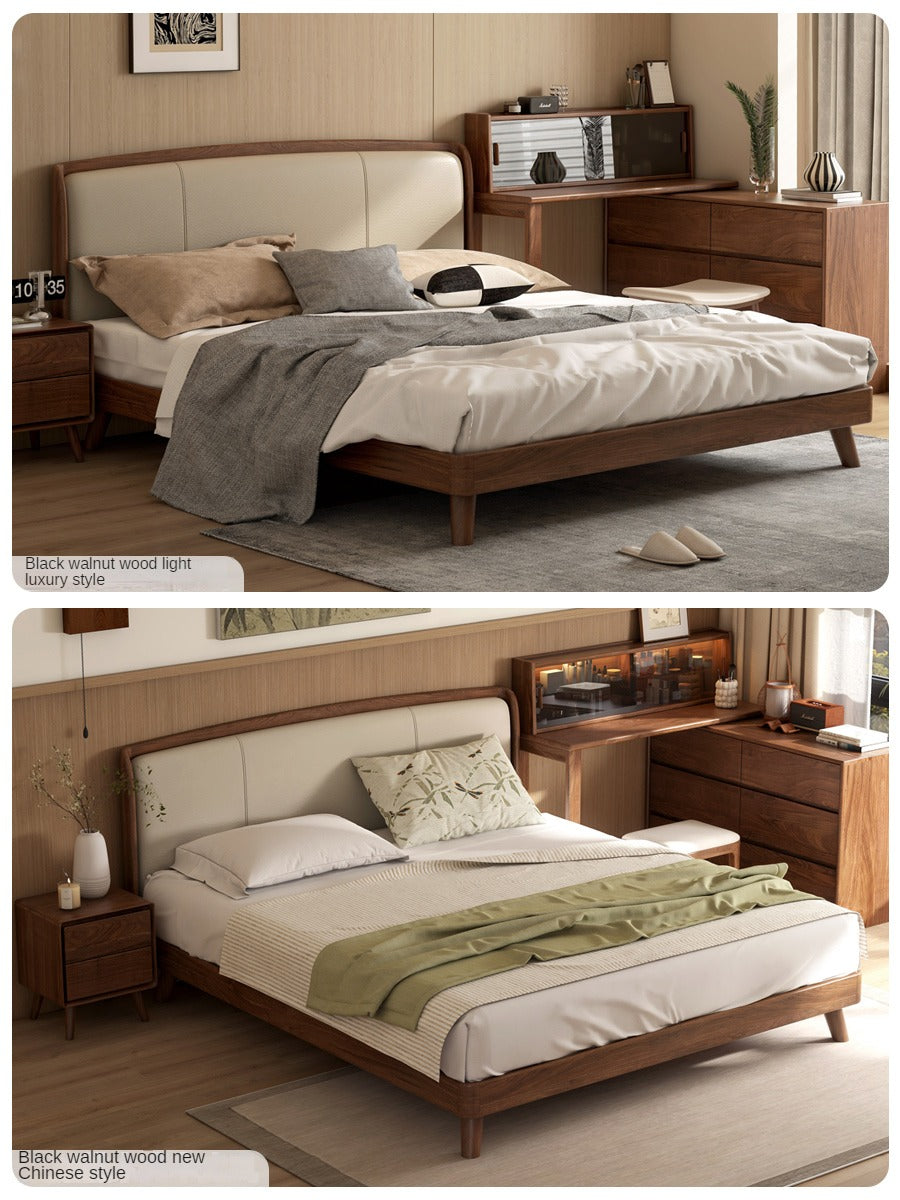 Black walnut solid wood leather bed bedroom black walnut furniture combination set