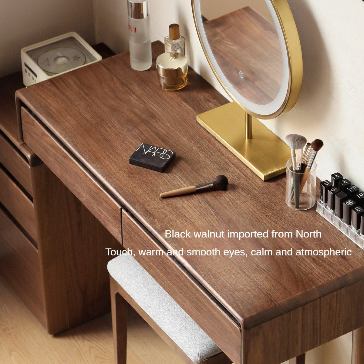 Black walnut solid wood retractable dressing table Nordic chest of drawers integrated<