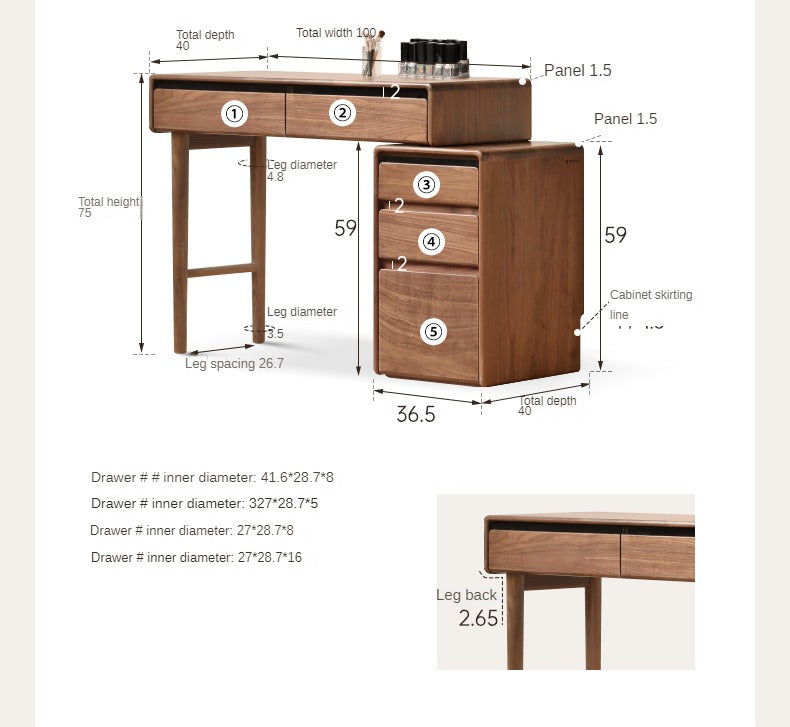 Black walnut solid wood retractable dressing table Nordic chest of drawers integrated<